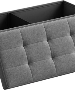 SONGMICS Mazie Colección - Puff Almacenaje, Banco Plegable, 38 x 110 x 38 cm, Taburete Reposapiés, Pie de Cama, Soporta hasta 300 kg, para Sala de Estar, Dormitorio, Entrada, Gris Oscuro LSF77K