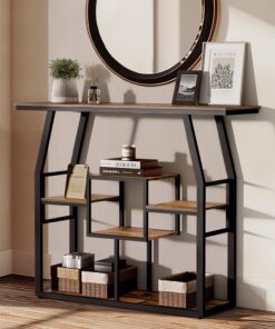 Pamapic Mesa de Consola, Consola de Entrada con 6 Cajones, Mesa Auxiliar con Patas Ajustables, Mueble Decorativo para Entrada, Salón, Cocina, Pasillo, Estilo Industrial, 105x30x85cm