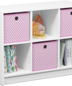 Furinno Librería Básica 3X2 con Compartimentos, Blanco / Rosa