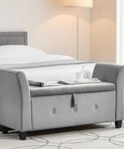 Vida Designs Seville - Otomana de Almacenamiento, baúl de Tela con Tapa, Asiento, Taburete, Banco de Ventana, baúl, Caja de Almacenamiento de Juguetes, Puff, reposapiés, Terciopelo Gris Claro