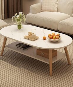 Mesa de Centro Redonda,Mesa de Centro de dos Niveles,Mesas Auxiliares de Centro,Elegante Mesa Central para Sala de Estar,Mesa para Computadora Portátil,para Sofa Salon de Industrial Marrón,(Light Whit