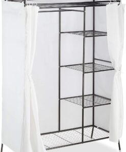 Relaxdays Armario Abierto Country, Perchero Recibidor, Vestidor con Cubierta, Metal-Tela, 1 Ud, 172 x 105 x 45 cm, Negro