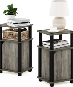 Furinno Brahms 3 Niveles Auxiliar/Mesa de sofá/mesita de Noche con Puerta, Engineered Wood, Roble Francés/Negro, Nivelese de 2, 2 Unidades