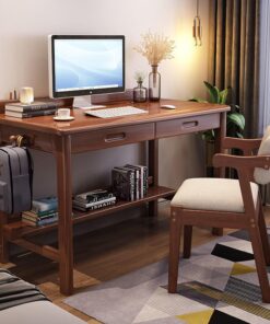 Escritorio de Madera Maciza, Escritorio Moderno para el hogar con Estante de Almacenamiento y 2 cajones, Mesa de Estudio para Estudiantes, estación de Trabajo para computadora (39 Pulgadas,