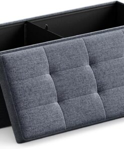 SONGMICS Puff Almacenaje, Baúl de Almacenaje Plegable, 38 x 110 x 38 cm, Taburete Reposapiés, Banco de Cubo, Soporta hasta 300 kg, para Sala de Estar, Dormitorio, Entrada, Azul Niebla LSF077Q01