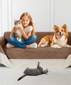 Loiion Funda Antiarañazos Gatos Sofa, Funda de Sofas 3 Plazas, Protector Sofa para Gatos Arañazo y Perros Mascotas, Antideslizante Antimanchas, Marrón, 380x230cm