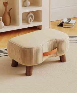 Taburete otomano – Taburete pequeño acolchado multiusos para cambio de zapatos, mesa de café o banco de almacenamiento – Madera maciza, diseño en forma de jabón, perfecto para dormitorios y final de