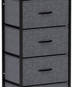 HOMCOM Cómoda de Tela, cómoda Industrial para Dormitorio con 5 cajones de Tela, Marco de Acero y Parte Superior de Madera para guardería, Sala de Estar, Pasillo, Gris Oscuro