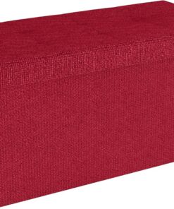 Intirilife Banco plegable 78 x 38 x 38 cm en rojo – Cubo de asiento con tapa y espacio de almacenamiento de tela con hueco – Reposapiés plegable para maletero de almacenamiento