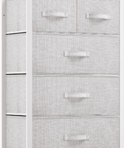YITAHOME Comoda 5 Cajones,Cajonera de Tela,Sinfonier,Robusta Estructura metálica,Cómoda con Tapa de Madera,Gris Claro