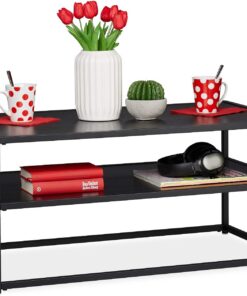 Relaxdays Mesa Centro de Salón con Balda Inferior, Diseño moderno, DM y Metal, Negro, 42 x 90 x 50 cm