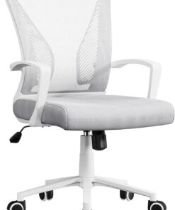 Yaheetech Silla de Oficina con Ruedas Regulable en Altura Gris Claro | Silla Giratorio, Malla Transpirable, Función de Mecedora, Silla para Estudio Despacho, Múlti Color
