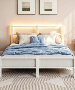 Estructura de cama con somier de láminas de metal, cama de metal con espacio de almacenamiento de 16 cm de altura, cama de metal con somier y cabecero alto, cama de invitados, no requiere cama