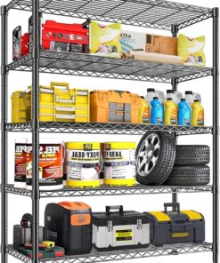 Estantería Metálica de 5 Niveles con Estantes Ajustables | Sin Tornillos, Capacidad de 500 kg, Negro, 115 × 45 × 180 cm, para Garaje, Hogar o Trastero
