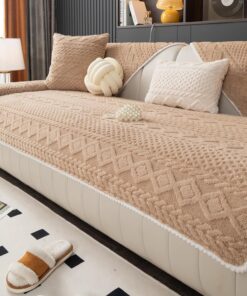 Funda de sofá cálida de felpa jacquard geométrica, funda de sofá suave y divertida, funda de sofá modular antideslizante, protector de muebles acogedor y lavable para niños y mascotas (caqui,