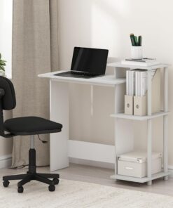 Furinno Efficient - Escritorio Blanco para computadora de 29 Pulgadas con estantes Laterales, Escritorio para Juegos con 3 estantes Abiertos, Escritorio de Oficina en casa, para Oficina en casa, Sala