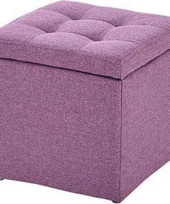 Reposapiés tapizado Reposapiés de Lino, Banco de Almacenamiento Plegable con Relleno de Esponja Altamente elástica, Banco de Asiento y reposapiés Plegables, poliéster, reposapiés d