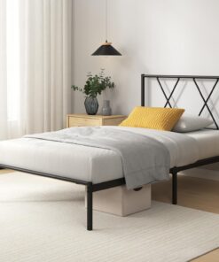 Zinus Marco de cama individual Elias - Cama 90x190 cm - 30cm de altura - Marco de cama de metal con cabecero - Marco de cama de plataforma con soporte de listones de acero - Espacio libre debajo de la