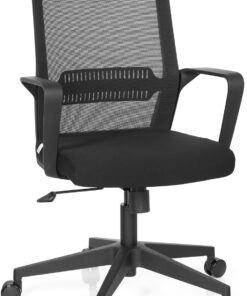 hjh OFFICE 732030 Silla de Oficina Preston Tela Negro, Silla giratoria Escritorio, Respaldo ergonómico con Soporte Lumbar, Espalda de Malla