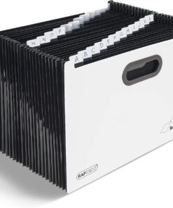Rapesco 1622 Carpeta Clasificadora SupaFile Plus, 26 Secciones, A4+ | Archivador Tipo Acordeón, Blanco con Separadores Negros