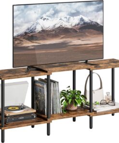 Mueble TV Muebles de Salon Mesa TV de Madera con 2 Niveles de Estantes Abiertos para Sala de Estar y Dormitorio Marrón Rústico LTS107RB
