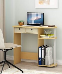 Furinno Go Green - Escritorio Rectangular para computadora de 32 Pulgadas, Roble con 2 estantes Laterales y contenedores de Almacenamiento, Escritorio Rectangular para Oficina en casa, Escritorio de