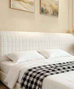Funda para Cabecero de Cama Cuadrados Pequeños Fundas Cabecero Cama Terciopelo Suave Funda Grueso para Dormitorio Cabeceros Blanco Roto 150cm
