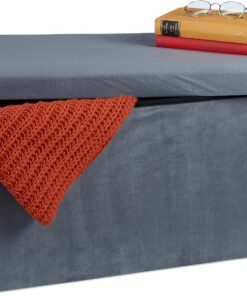 Relaxdays Banco Almacenaje, Funda de Terciopelo, 80 L, Acolchado, Baúl Almacenamiento, 38 x 77 x 39 cm, Gris Oscuro