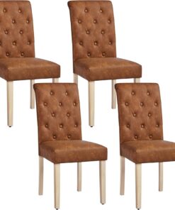 Yaheetech Juego de 4 Sillas de Comedor Acolchada de Piel sintética Marrón | Ergonómico, Diseño Moderno, con Respaldo Alto, Montaje Rápido, Tejido transpirable, Silla para Comedor Cocina