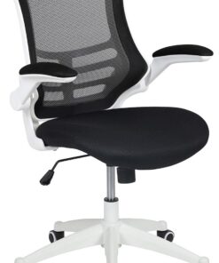 Flash Furniture Silla de Oficina Kelista, ergonómica, Respaldo Medio, Marco Blanco, Malla Negra con Giro | Marco blanco, espalda media, brazos abatibles, parte trasera de malla