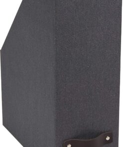 Bigso Box of Sweden Archivador vertical para periódicos, revistas y actas – Práctica caja clasificadora de tablero de fibras y papel con aspecto de lino – Revistero archivador rígido y con asa – negro