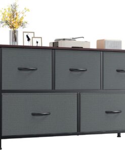 Somdot Comoda Dormitorio, Cajonera con Cajones de Tela, Armario para Salón, Estudio y Habitación Infantil, Gavetero, 30 Profundidad x 100 Ancho x 55 Alto (5 Cajones), Gris carbón