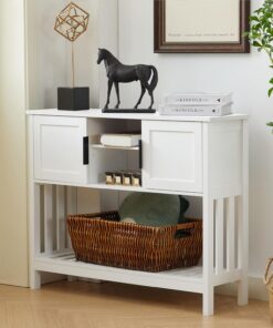 Consola estrecha con almacenamiento oculto, mueble de pasillo, consola de madera con estante, entrada, sala de estar, 30 x 100 x 80 cm, blanco - 2 puertas