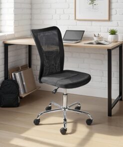 Inter Link - Silla de Oficina para niños - ergonómica giratoria - Altura Regulable - Base de Metal Cromado - Funda de Tela Mesh Transpirable - Giratoria 360 - Negro - Bonnie