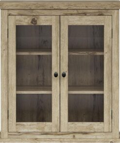 Teamson Home Armario de Pared 2 Puertas Roble Claro Baldas Ajustables | Estantes extraíbles y ajustables
