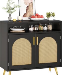 YITAHOME Aparador de Almacenamiento con decoración de ratán, gabinete de Almacenamiento de Buffet para Comedor, Dormitorio, Sala de Estar, Almacenamiento de Cocina, Consola de Pasillo, 31.49 Pulgadas