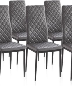 duehome | Pack 6 Sillas de Comedor, Sillas Salon, Modelo Lacey, Acabado en Símil Piel Gris y Patas Metalicas, Medidas: 40,5 cm (Ancho) x 49 cm (Largo) x 96 cm (Alto)