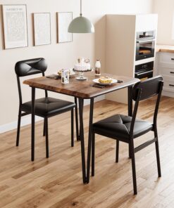 GarveeHome Juego de Comedor de 3 Piezas con 1 Mesa y 2 sillas, Mesa de Comedor con Esquinas Redondeadas para 2 Personas, sillas de Piel sintética Que ahorran Espacio, para Comedor y Sala de Estar, 74