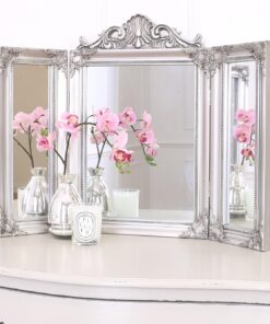 Espejos selectos Espejo de tocador Plegable Triple Ella - Estilo Adornado Elegante, Plata Antigua, 74 cm x 54 cm