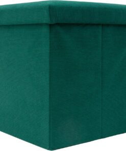 INTIRILIFE Taburete Plegable 38 x 38 x 38 cm en Verde - Cubo de Asiento con Espacio de Almacenamiento y Tapa de Tela en Aspecto de cordón - reposapiés Caja de Almacenamiento Cofre Asiento de Banco
