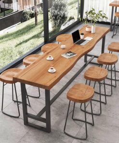 Marrón Mesa Barra Cocina Alta barra al aire libre mesas altas de bar Mesa de cocina industrial con borde rectangular Escritorio de madera maciza mesas altas de bar Mesa alta estilo country Sin taburet