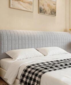 Funda para Cabecero de Cama Cuadrados Pequeños Fundas Cabecero Cama Terciopelo Suave Funda Grueso para Dormitorio Cabeceros Gris Claro 150cm