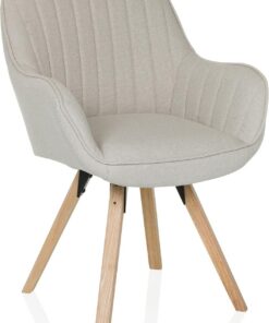 Silla de Comedor giratoria Scandi Soft Silla tapizada con reposabrazos y Patas de Haya, cómodamente Acolchada, tapizado de Tela Crema