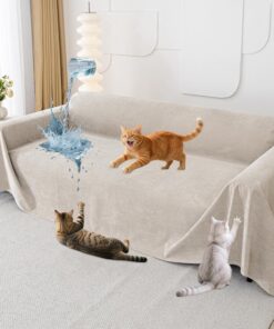 Loiion Fundas de Sofa Anti Gatos, Protector de Sofá para Gato, Funda Impermeable Sofa, Funda Sofa 3 Plazas, Funda Sofa Gatos y Perros Mascotas, Funda Protectora de Sofá Caqui 340x180cm