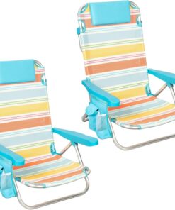 AKTIVE Pack 2 sillas Plegables Playa Aluminio 5 Posiciones con cojín y Bolsillos, 48 x 47 x 74 cm, textileno Multicolor, Asas Tipo Mochila, Modelo Santorini (85508)