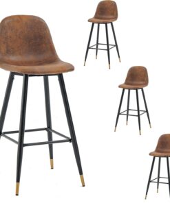 MEUBLE COSY Juego de 4 Taburete de Bar con Respaldo y Reposapiés Tapizados de Gamuza Vintage Industrial Asiento de 76 cm de Altura para Cocina, Bar, Comedor, Marrón