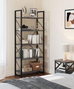 YITAHOME Estantería de 5 Niveles, estantería Industrial artística, Color Gris, Estante para Libros, Estante de Almacenamiento, Organizador de Libros, Organizador para Libros,