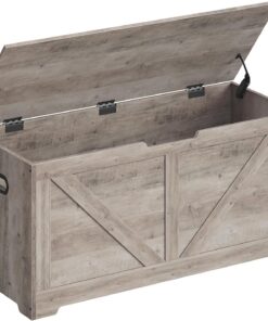 VASAGLE Puff Almacenaje, Banco Almacenaje con 2 Bisagras de Seguridad, Baúl Almacenaje, Banco Zapatero, Estilo de Campo, 40 x 100 x 46 cm, para Pasillo Dormitorio Salón, Greige Brezo LSB060K03