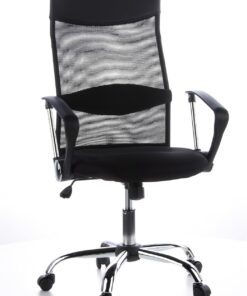 hjh OFFICE 621100 silla de oficina ARIA HIGH tejido de malla / piel sintética negro, muy cómodo, respaldo alto elegante, con soporte lumbar, cromado, con apoyabrazos, silla escritorio, silla giratoria, home office