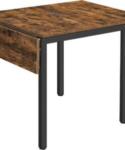 VASAGLE Mesa de Comedor, Mesa Extensible, Mesa de Hoja Abatible, para 2-4 Personas, para Cocina, para Espacios Pequeños, Marrón Rústico y Negro Tinta KDT077B01